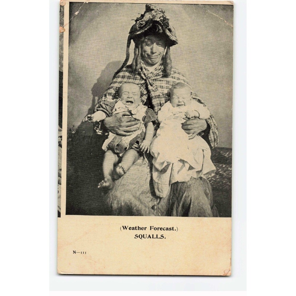 Vintage Humorous Postcard Weather Forecast Squalls Crying Babies N-111 VG-